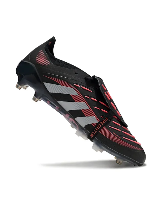 Adidas Predator Botas de futebol preto vermelho bota baixa painel lateral três listras gramado artificial 2