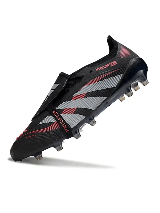 Adidas Predator Botas de futebol preto vermelho bota baixa painel lateral três listras gramado artificial 3