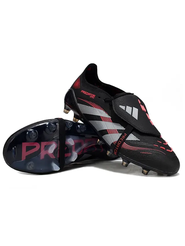 Adidas Predator Botas de futebol preto vermelho bota baixa painel lateral três listras gramado artificial 4