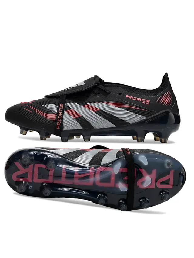 Adidas Predator Botas de futebol preto vermelho bota baixa painel lateral três listras gramado artificial 6