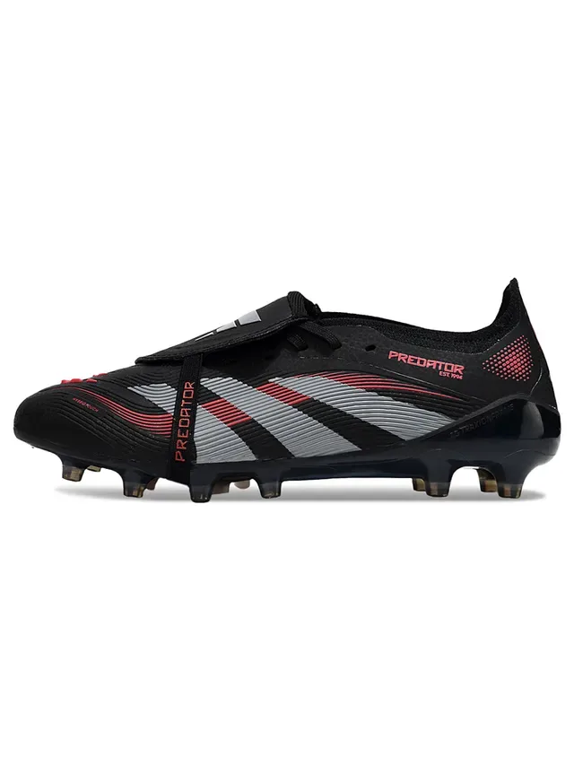 Adidas Predator Botas de futebol preto vermelho bota baixa painel lateral três listras gramado artificial 7