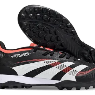 Adidas Predator 黑红 低帮 系带 三条纹 侧边面板 草地足球鞋