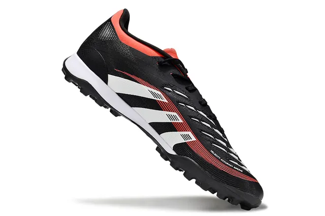 Adidas Predator Black Red Low-Cut Lace-Up Three-Stripe Side Panel Turf Soccer Shoes 2