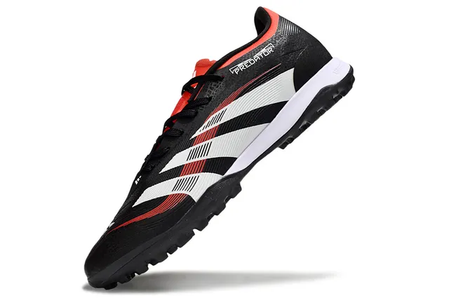Adidas Predator Black Red Low-Cut Lace-Up Three-Stripe Side Panel Turf Soccer Shoes 3