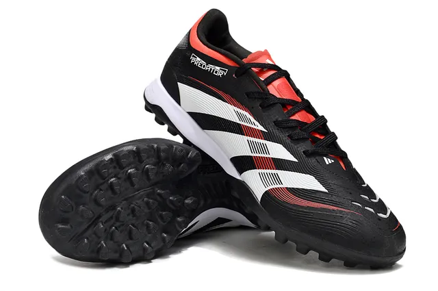 Adidas Predator Black Red Low-Cut Lace-Up Three-Stripe Side Panel Turf Soccer Shoes 4