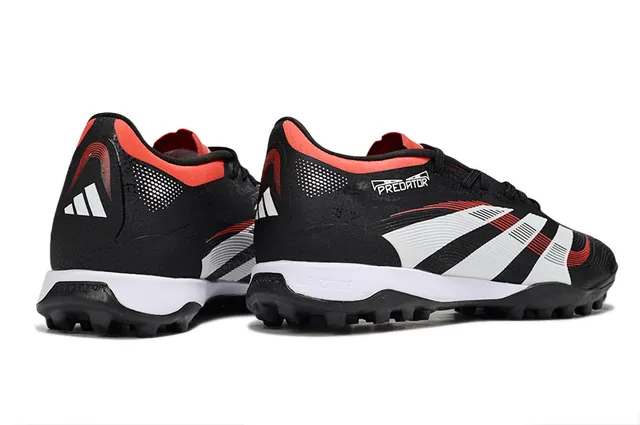 Adidas Predator Black Red Low-Cut Lace-Up Three-Stripe Side Panel Turf Soccer Shoes 5