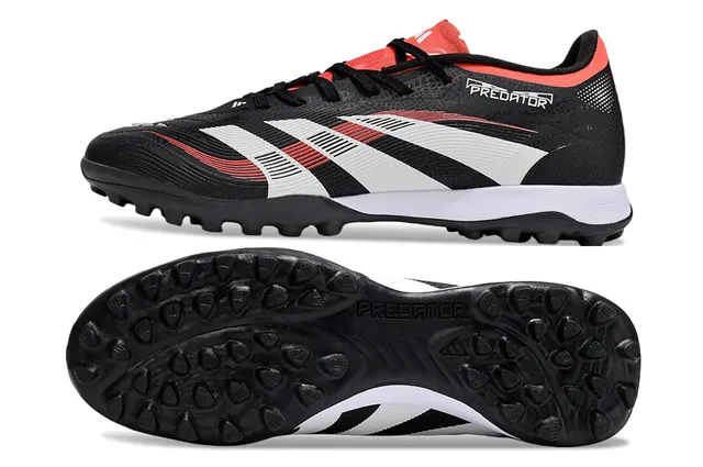 Adidas Predator Black Red Low-Cut Lace-Up Three-Stripe Side Panel Turf Soccer Shoes 6