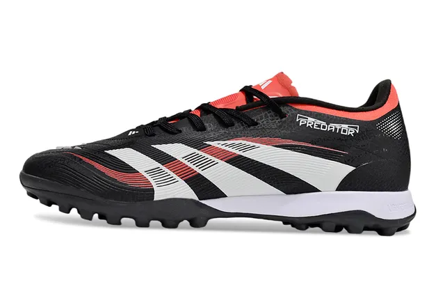 Adidas Predator Black Red Low-Cut Lace-Up Three-Stripe Side Panel Turf Soccer Shoes 7