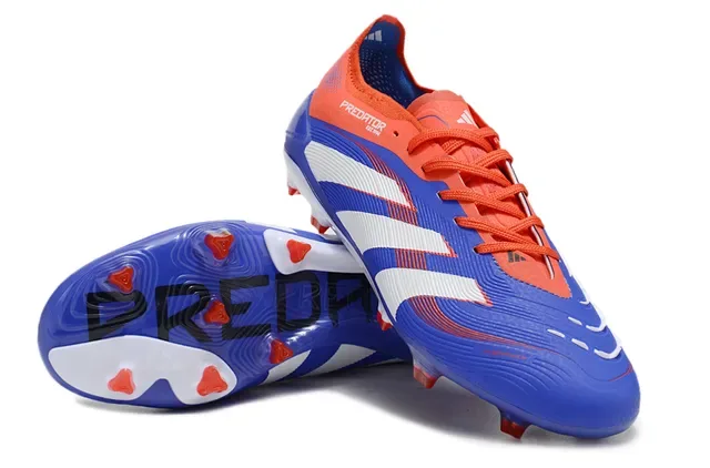 Adidas Predator Blue Orange Ribbed Synthetic Upper Three-Stripe Side Panel Firm-Ground Soccer Shoes 6