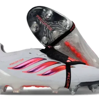 Adidas Predator Zapatos de Fútbol Blancos y Rosas con Rayas Iridiscentes en la Parte Superior Firm-Ground