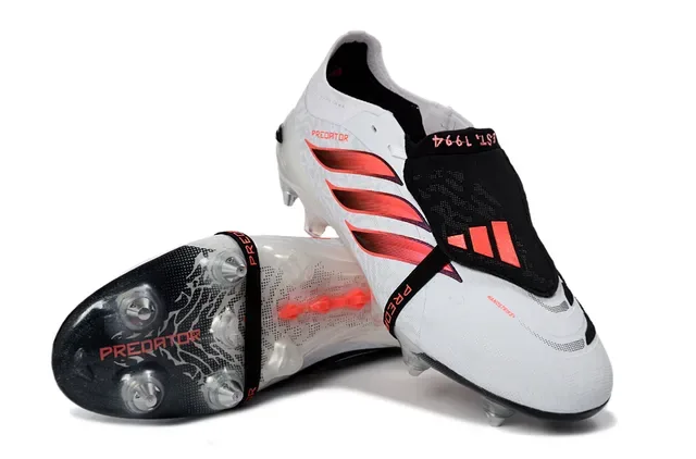 أحذية كرة القدم Adidas Predator بيضاء وردية في الجزء العلوي خطوط قزحية أرضية صلبة 4