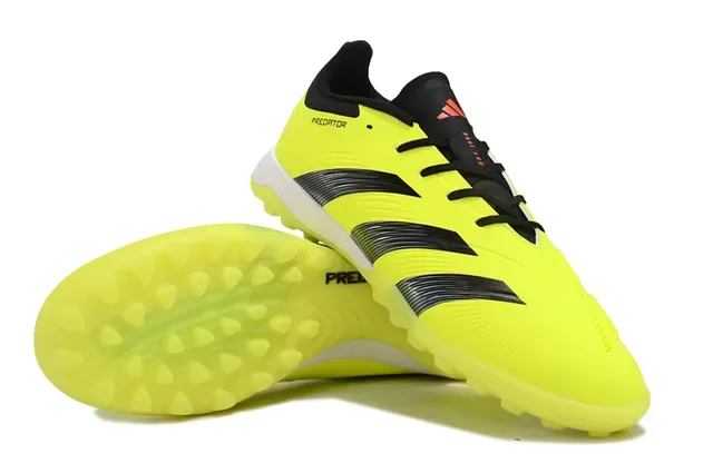 Adidas Predator Jaune Noir chaussures de football low-cut à lacets texturées avec overlay de trois rayures pour turf 4