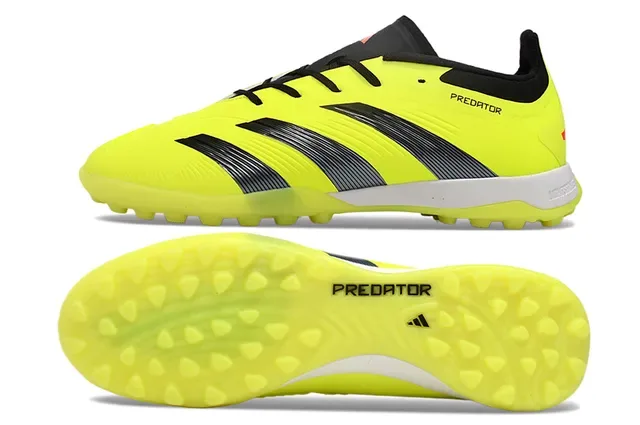 Adidas Predator Jaune Noir chaussures de football low-cut à lacets texturées avec overlay de trois rayures pour turf 6