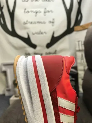 Adidas Red White Platform Sole Three-Stripe Side Panel Lifestyle Sneakers 3