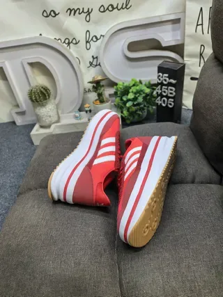 Adidas Red White Platform Sole Three-Stripe Side Panel Lifestyle Sneakers 6