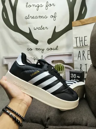 Adidas Samba Black and White Leather Lifestyle Sneakers 5