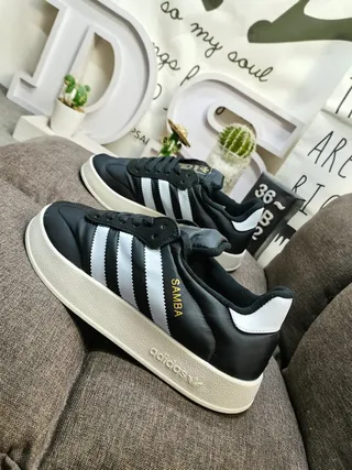 Adidas Samba Black and White Leather Lifestyle Sneakers 7