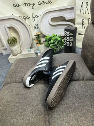 Adidas Samba Black White Leather Upper Three-Stripe Side Loafer 6