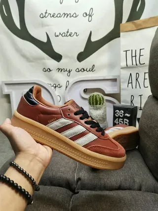Adidas Samba Brown Leather Three-Stripe Lifestyle Sneakers 5