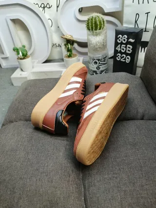 Adidas Samba Brown Leather Three-Stripe Lifestyle Sneakers 6