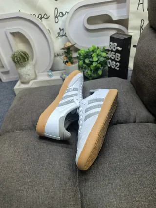 Adidas Samba رمادي فضي منخفضة جلد علوي حذاء أسلوب حياة 6