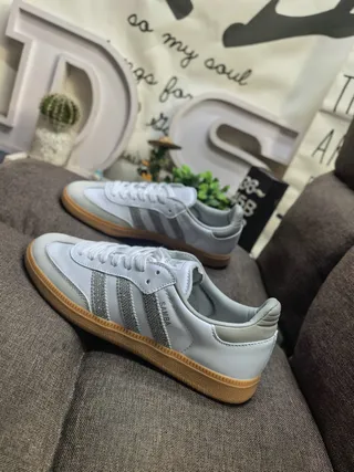 Adidas Samba رمادي فضي منخفضة جلد علوي حذاء أسلوب حياة 7