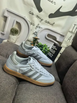 Adidas Samba رمادي فضي منخفضة جلد علوي حذاء أسلوب حياة 9
