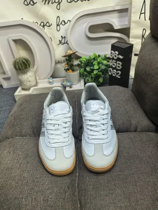 Adidas Samba رمادي فضي منخفضة جلد علوي حذاء أسلوب حياة 10