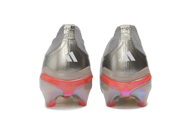 Adidas Sapatos de futebol com gola de ajuste de meia vermelho prateado sola iridescente holográfica para gramado firme 4