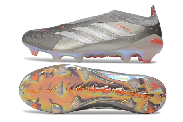 Adidas Sapatos de futebol com gola de ajuste de meia vermelho prateado sola iridescente holográfica para gramado firme 5