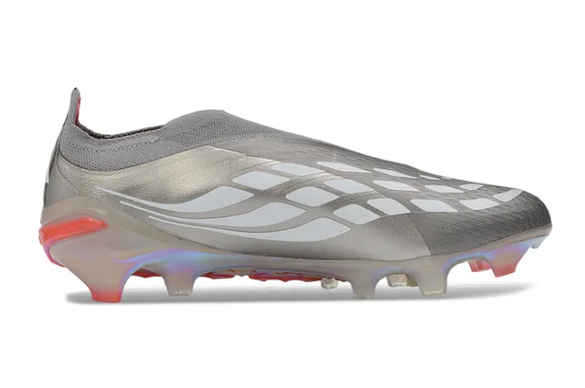 Adidas Sapatos de futebol com gola de ajuste de meia vermelho prateado sola iridescente holográfica para gramado firme 7