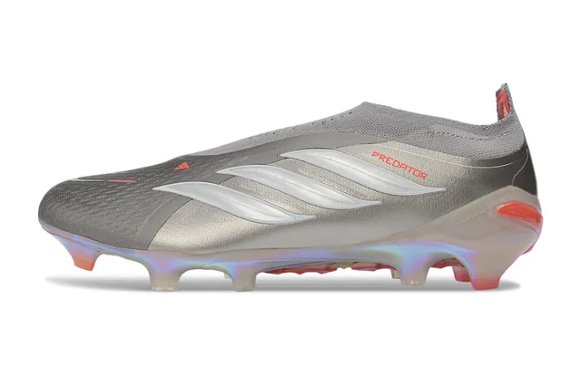 Adidas Sapatos de futebol com gola de ajuste de meia vermelho prateado sola iridescente holográfica para gramado firme 8