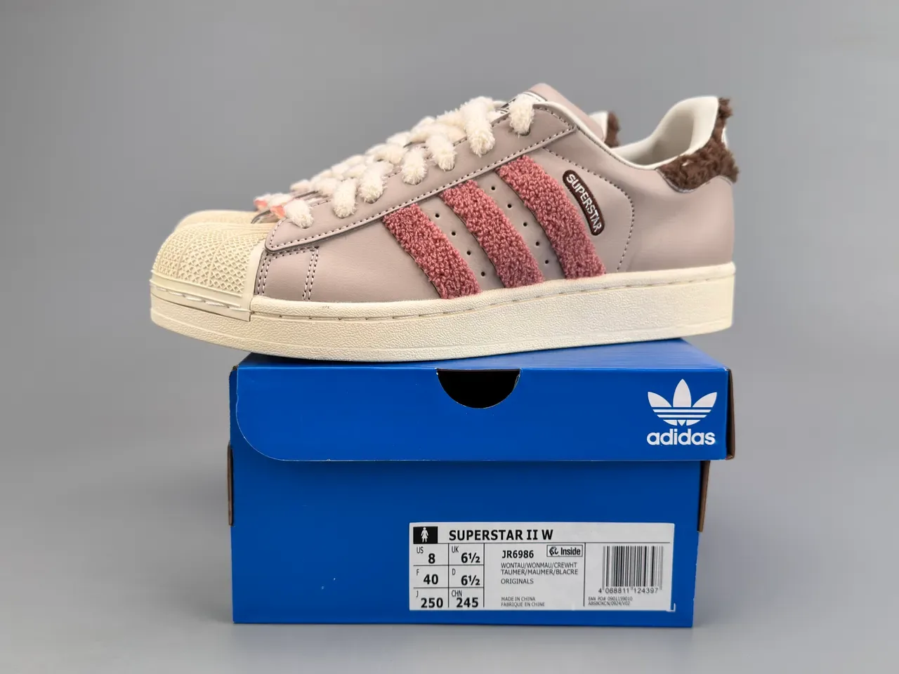 Adidas Superstar Tênis Lifestyle Beige Rosa Listras Peludas 4