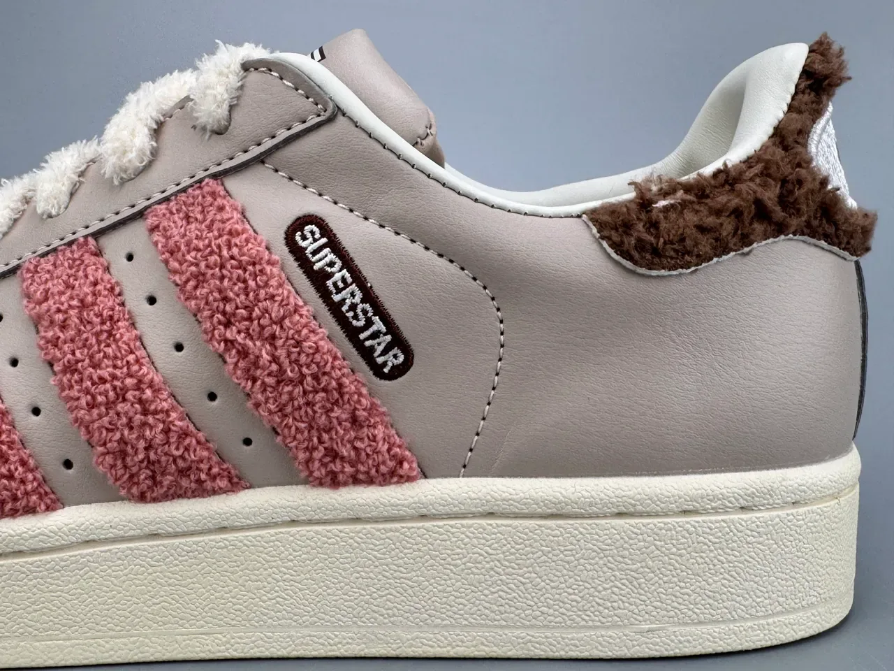 Adidas Superstar Tênis Lifestyle Beige Rosa Listras Peludas 7
