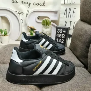 Adidas Superstar حذاء رياضي أسود أبيض ذهبي أسلوب حياة