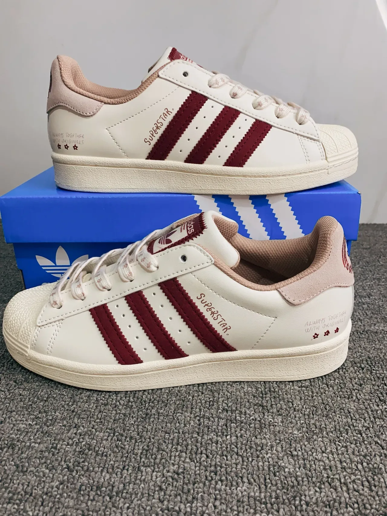 Adidas Superstar Off-White and Burgundy Lifestyle Sneakers 9