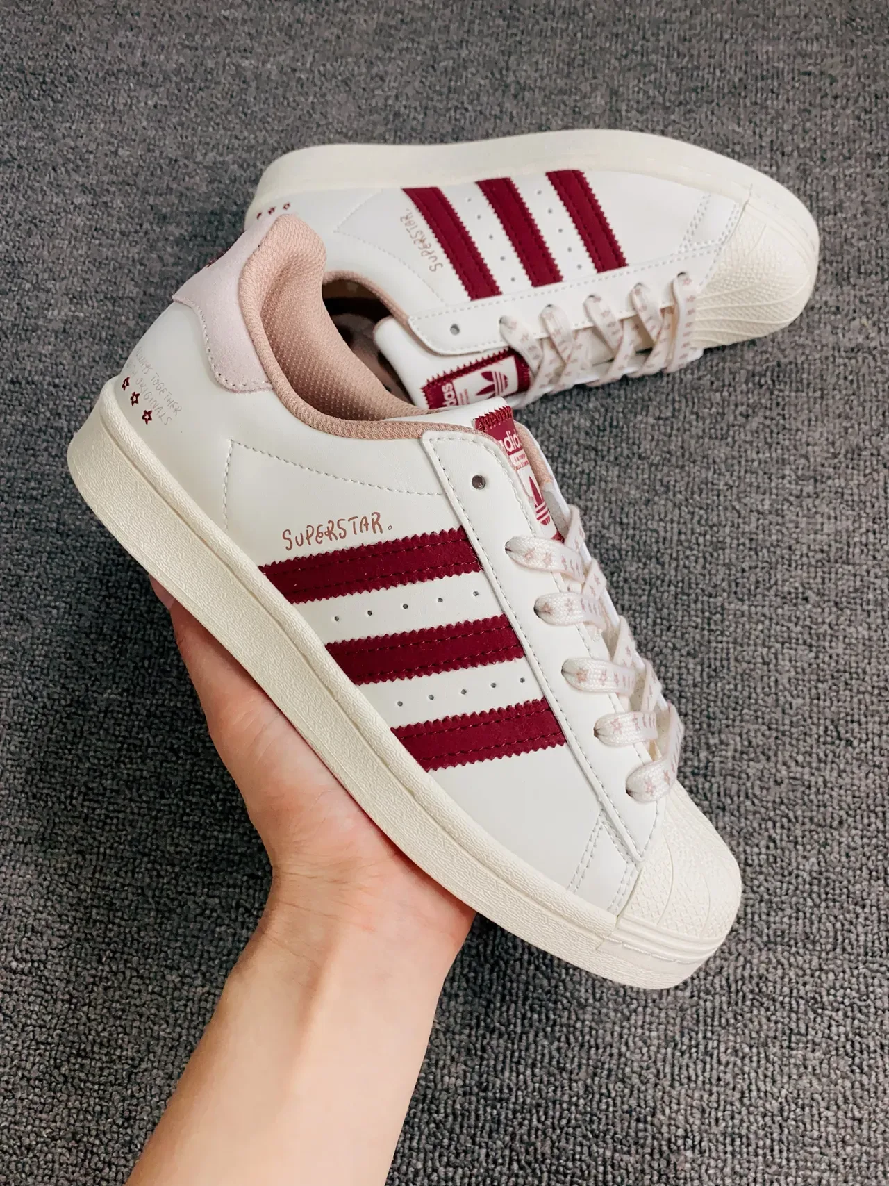 Adidas Superstar Off-White and Burgundy Lifestyle Sneakers 11