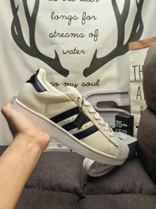 Adidas Superstar Off-White و Navy أحذية رياضية نمط حياة 5