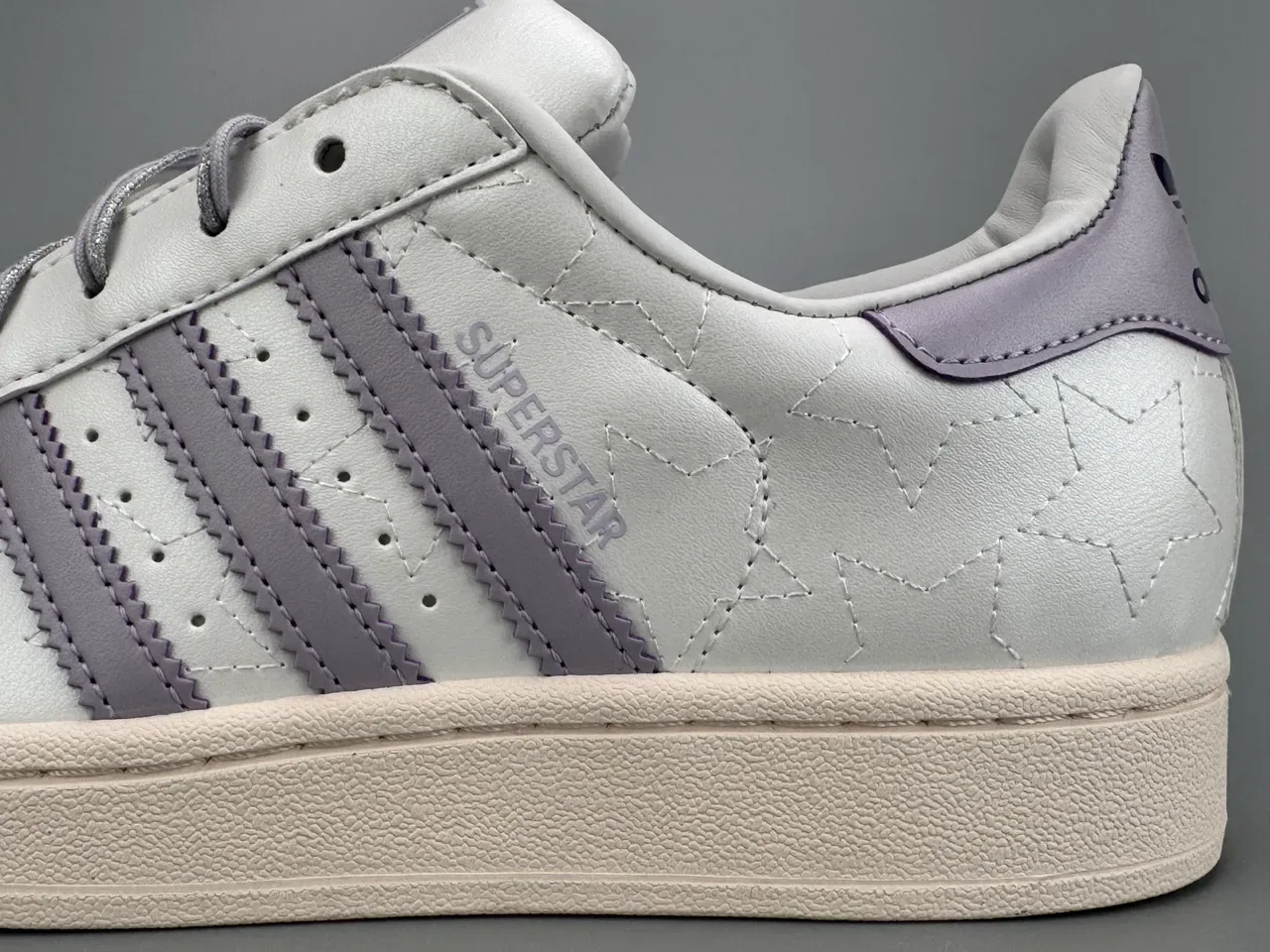 Adidas Superstar Quilted Star Pattern White and Lavender Lifestyle Sneakers 2