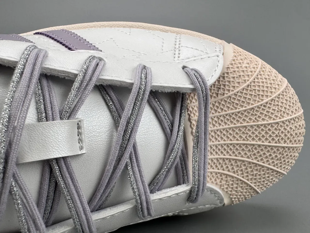 Adidas Superstar Quilted Star Pattern White and Lavender Lifestyle Sneakers 3