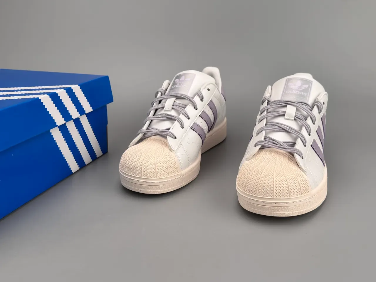 Adidas Superstar Quilted Star Pattern White and Lavender Lifestyle Sneakers 4
