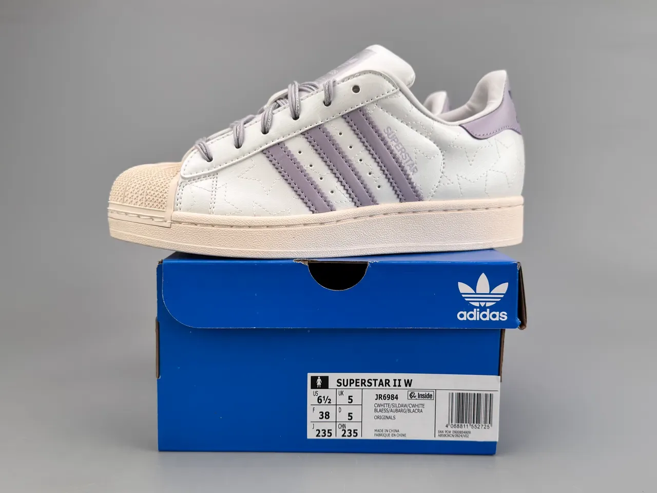 Adidas Superstar Quilted Star Pattern White and Lavender Lifestyle Sneakers 5