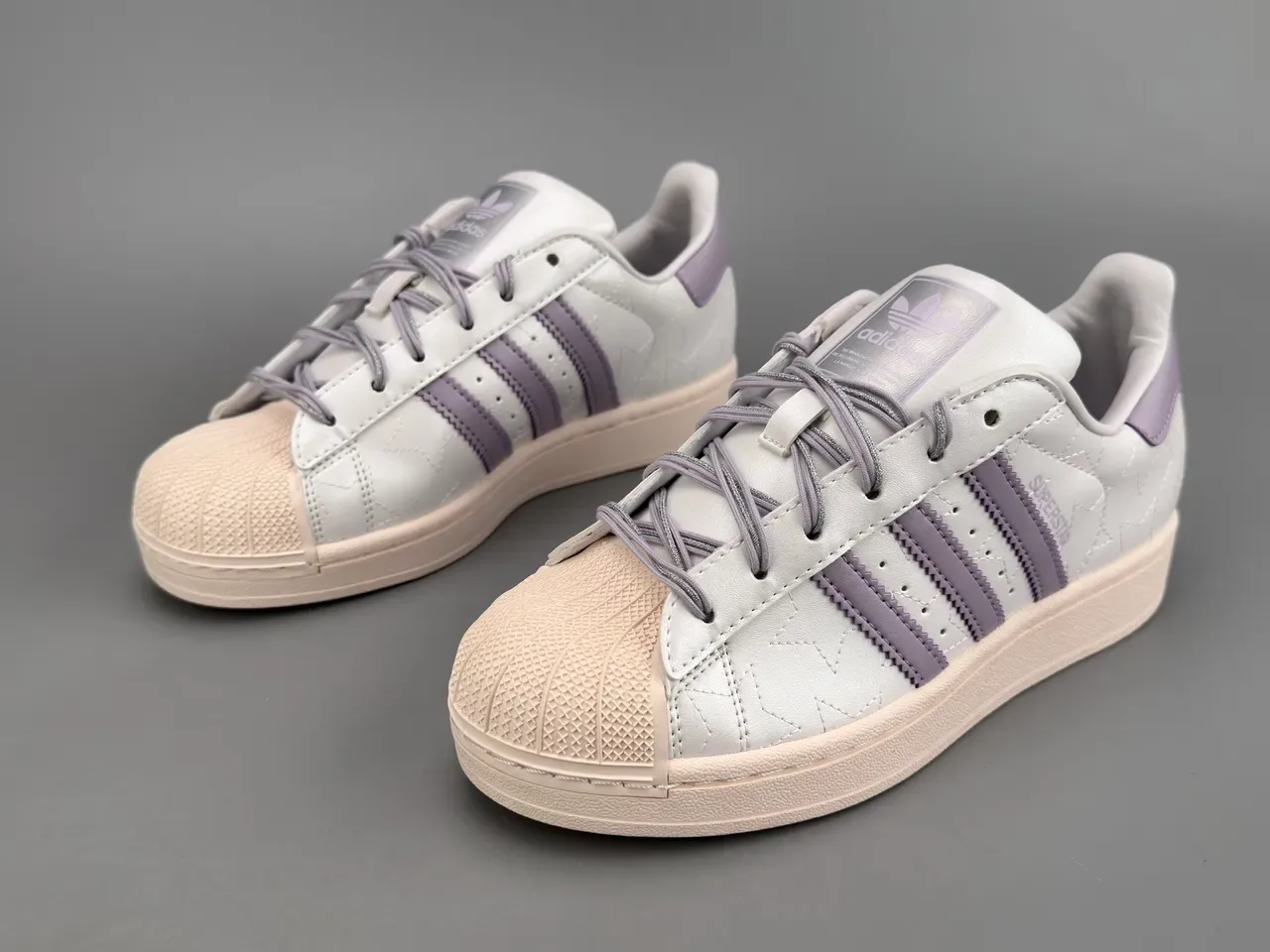 Adidas Superstar Quilted Star Pattern White and Lavender Lifestyle Sneakers 7