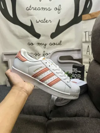 Adidas Superstar White and Dusty Rose Lifestyle Sneakers 5