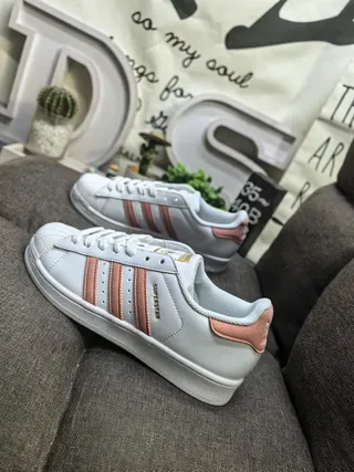 Adidas Superstar White and Dusty Rose Lifestyle Sneakers 7