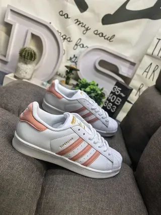 Adidas Superstar White and Dusty Rose Lifestyle Sneakers 9