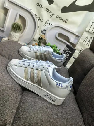 Adidas Superstar White Blue Shell-Toe Three-Stripe Lifestyle Sneakers 7