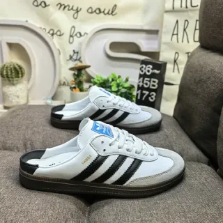 Adidas White Black Slip-On Mule Three Stripes Loafer