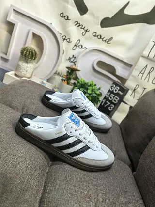 Adidas Blanco Negro Mula Slip-On Tres Rayas Loafer 9