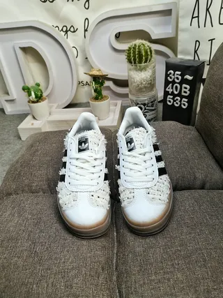 Adidas White Black Tweed-Textured Upper Three Stripes Lifestyle Sneakers 10
